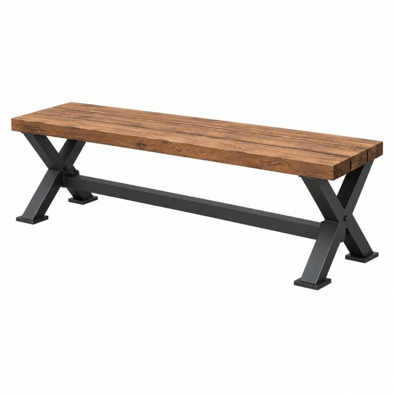 Ławka 180 x 35 x 45 cm z drewna i stali brązowo-czarna w stylu industrialnym