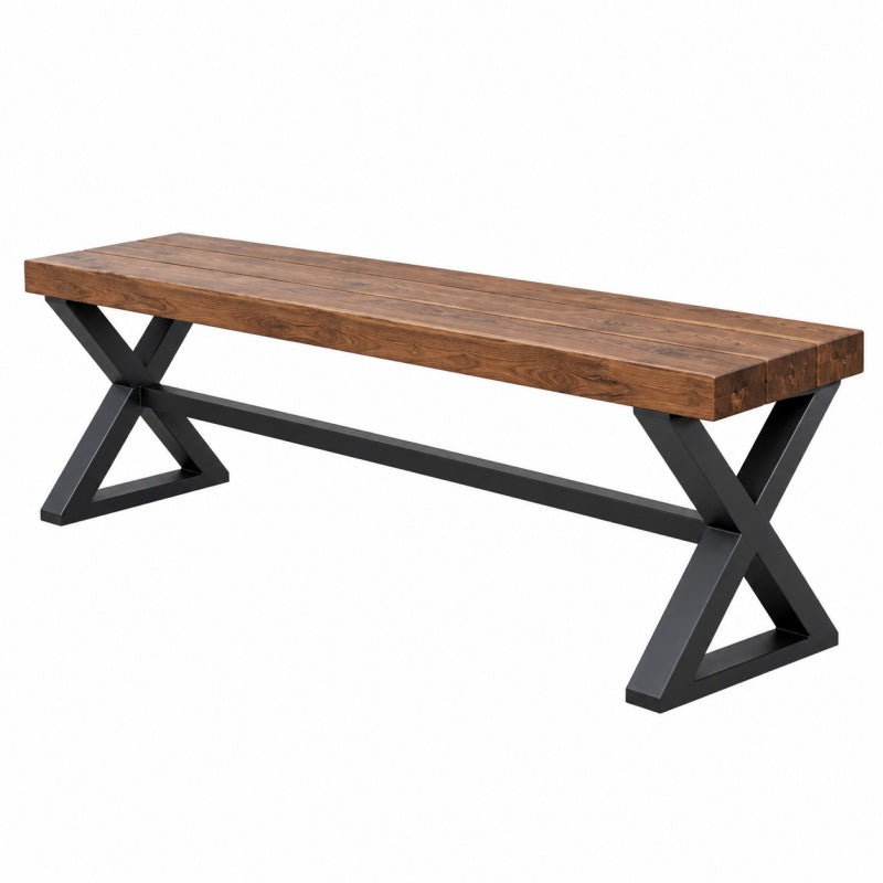 Ławka 180 x 35 x 45 cm z drewnianym siedziskiem i metalową podstawą w stylu industrialnym