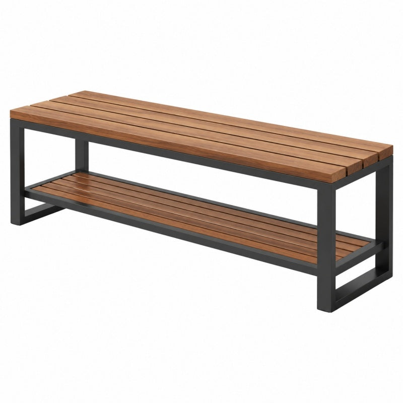 Ławka ogrodowa 150 x 35 x 45 cm z drewna i stali brązowo-czarna industrialna