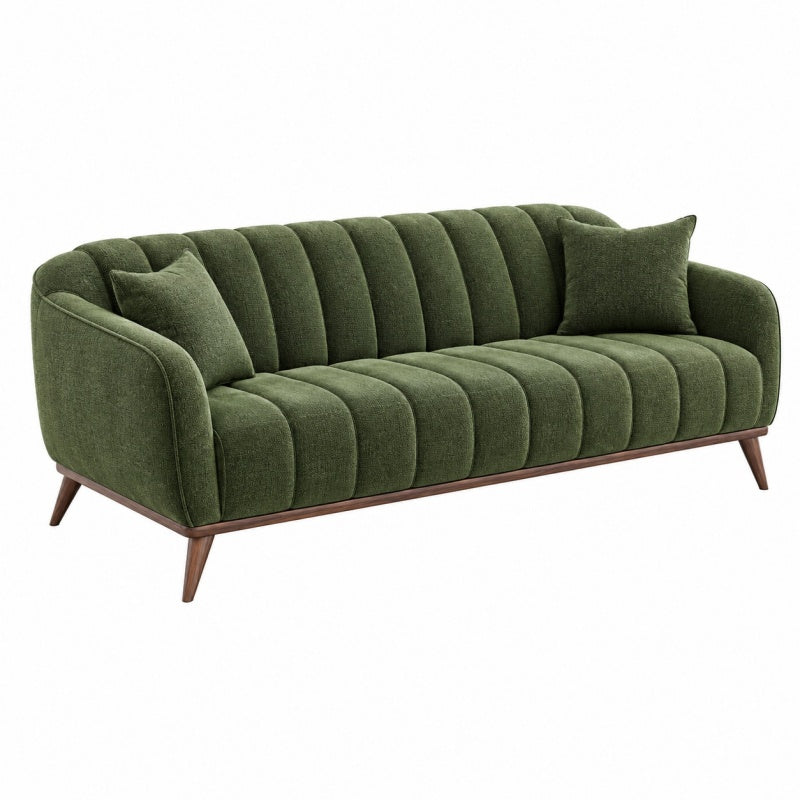 Sofa trzyosobowa 190 cm zielona z tkaniny w stylu retro