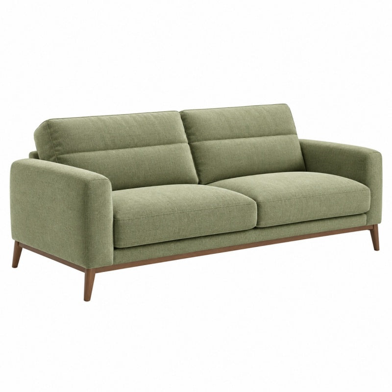 Sofa dwuosobowa 180 x 85 x 88 cm zielona z tkaniny z drewnianymi nogami - nowoczesna