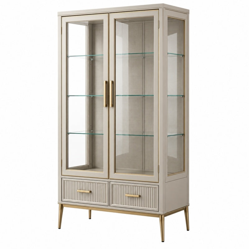 Witryna 90 x 40 x 180 cm beżowa ze szkłem do salonu w stylu klasycznym