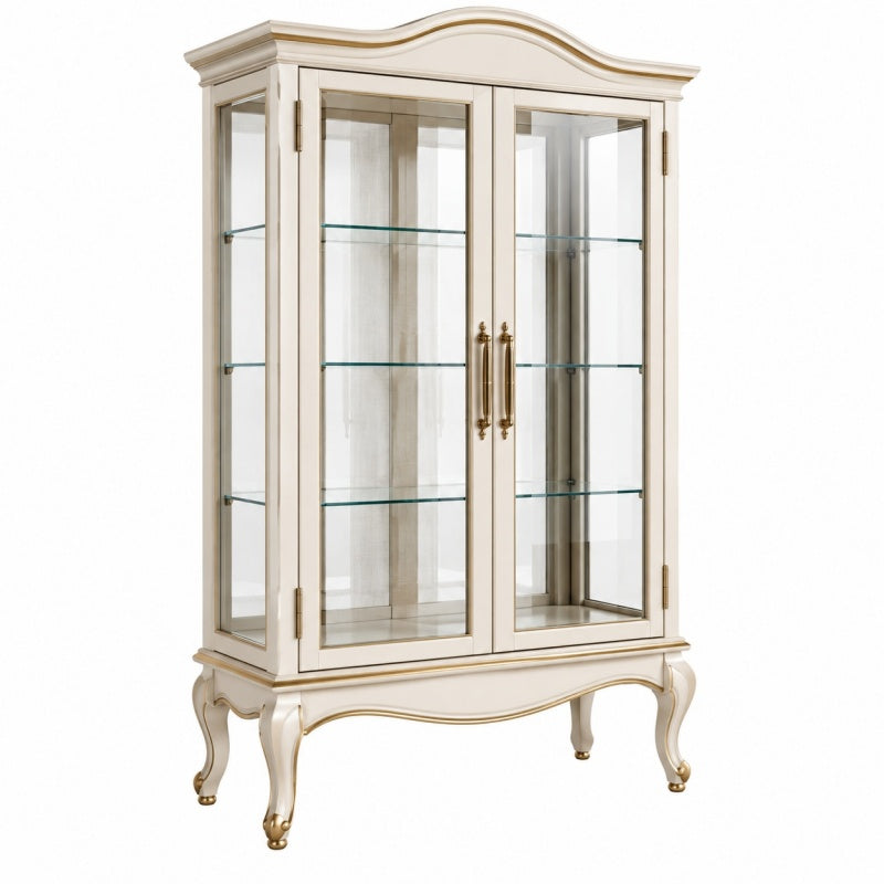 Witryna 100 x 45 x 190 cm z drewna i szkła kremowa - styl klasyczny