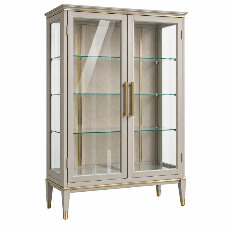 Witryna 100 x 42 x 180 cm beżowa ze szkłem i złotymi detalami - do ekspozycji